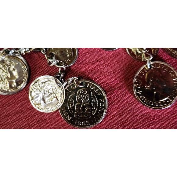 Vintage 1960s Charm Faux COIN Necklace, Inc India, New Zealand - Picture 5 of 11